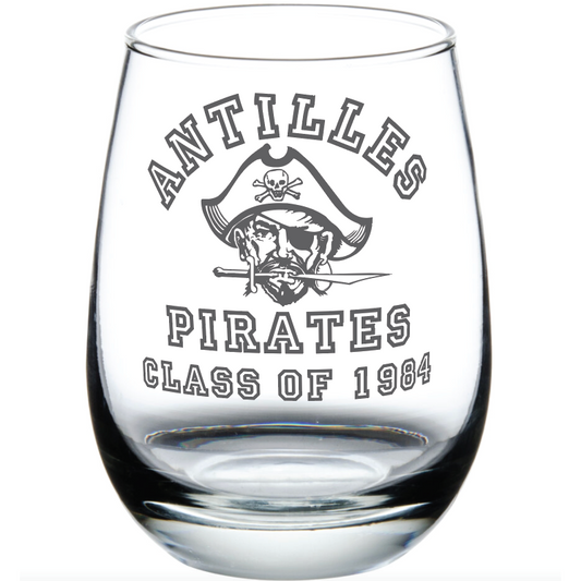 Antilles High School Pirates Class of 1984 Stemless Wine Glass