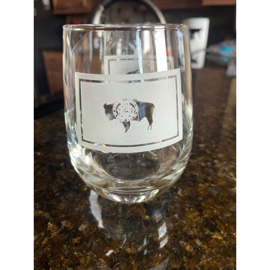 Bespoke Stemless Wine Glasses - Gold Camp Engraving