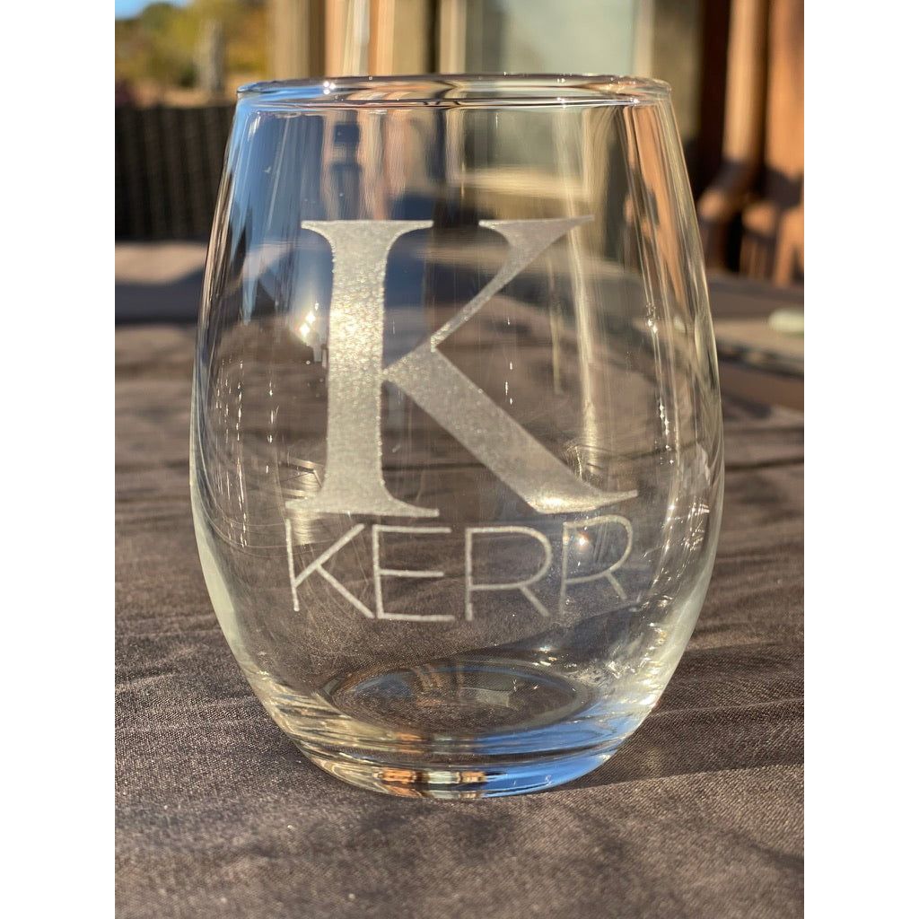 Bespoke Stemless Wine Glasses - Gold Camp Engraving