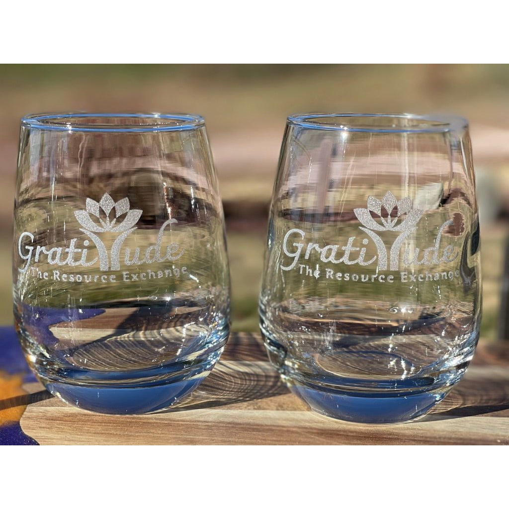 Bespoke Stemless Wine Glasses - Gold Camp Engraving