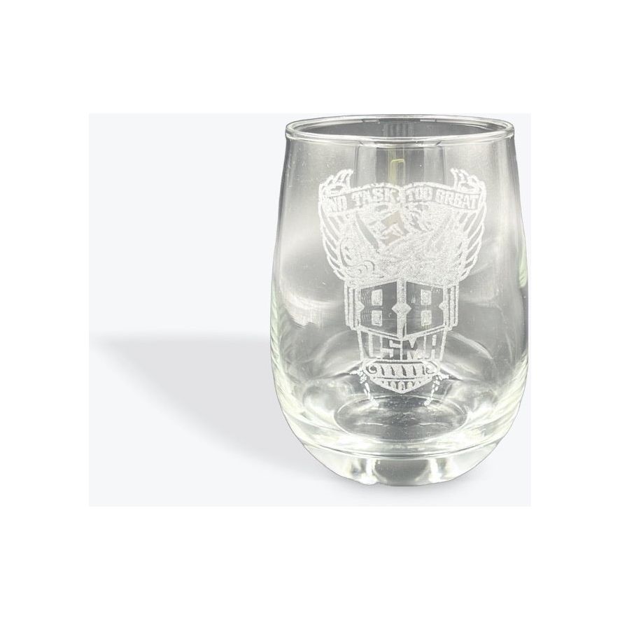 USMA '88 Stemless Wine Glass - Gold Camp Engraving