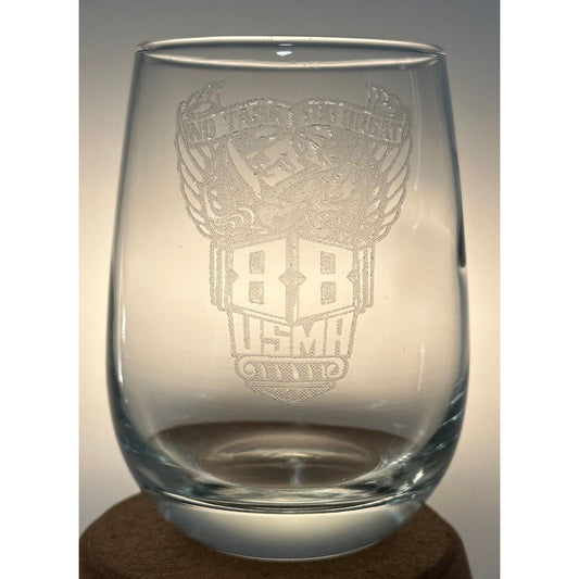 USMA '88 Stemless Wine Glass - Gold Camp Engraving